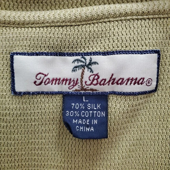 Tommy Bahama Men's Light Olive‎ Textured Silk Knit Basic Short Sleeve Shirt Sz L - Picture 4 of 6